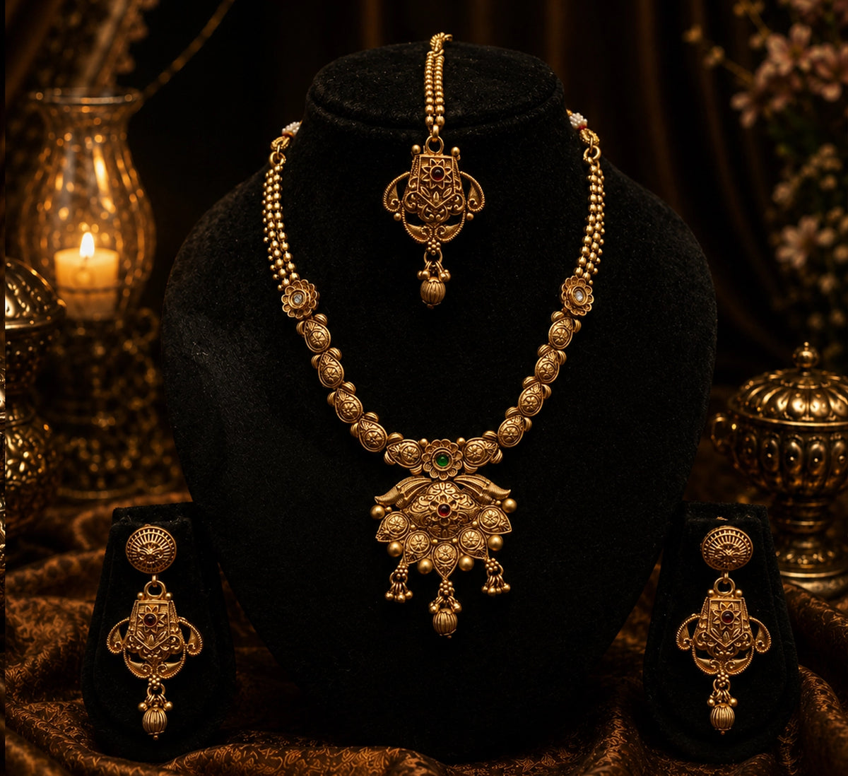 Antique Multi Colour Stone & Pearl Necklace Set