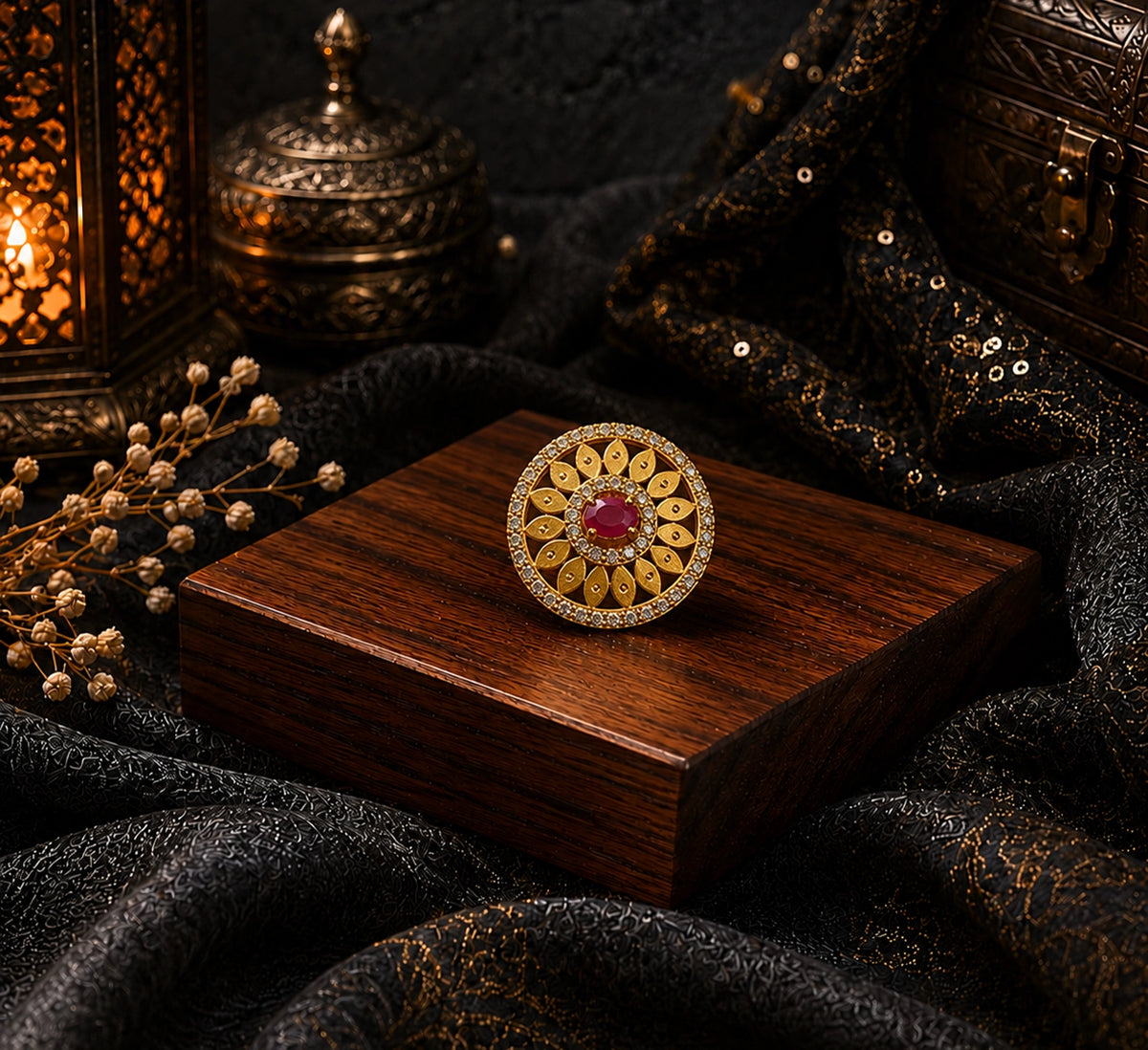 Bindiya Style Ring with Ruby Pink stone