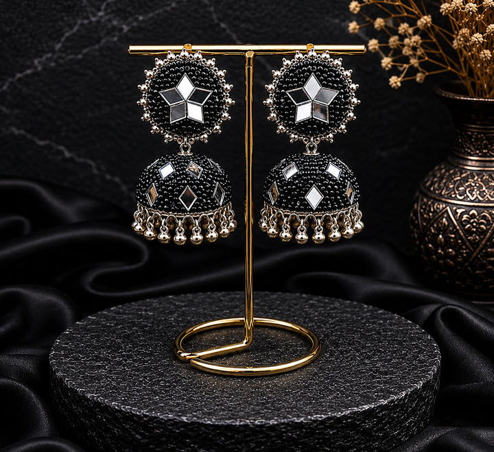 Black Jhumka Earring With Mirror Work
