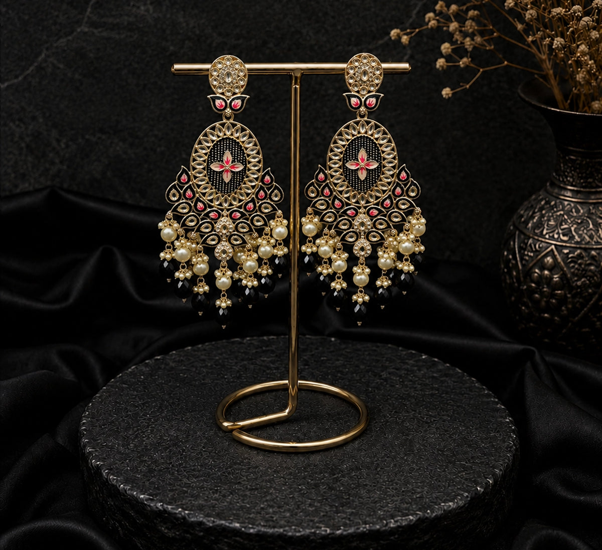 Black Chandbali Dangler Earring