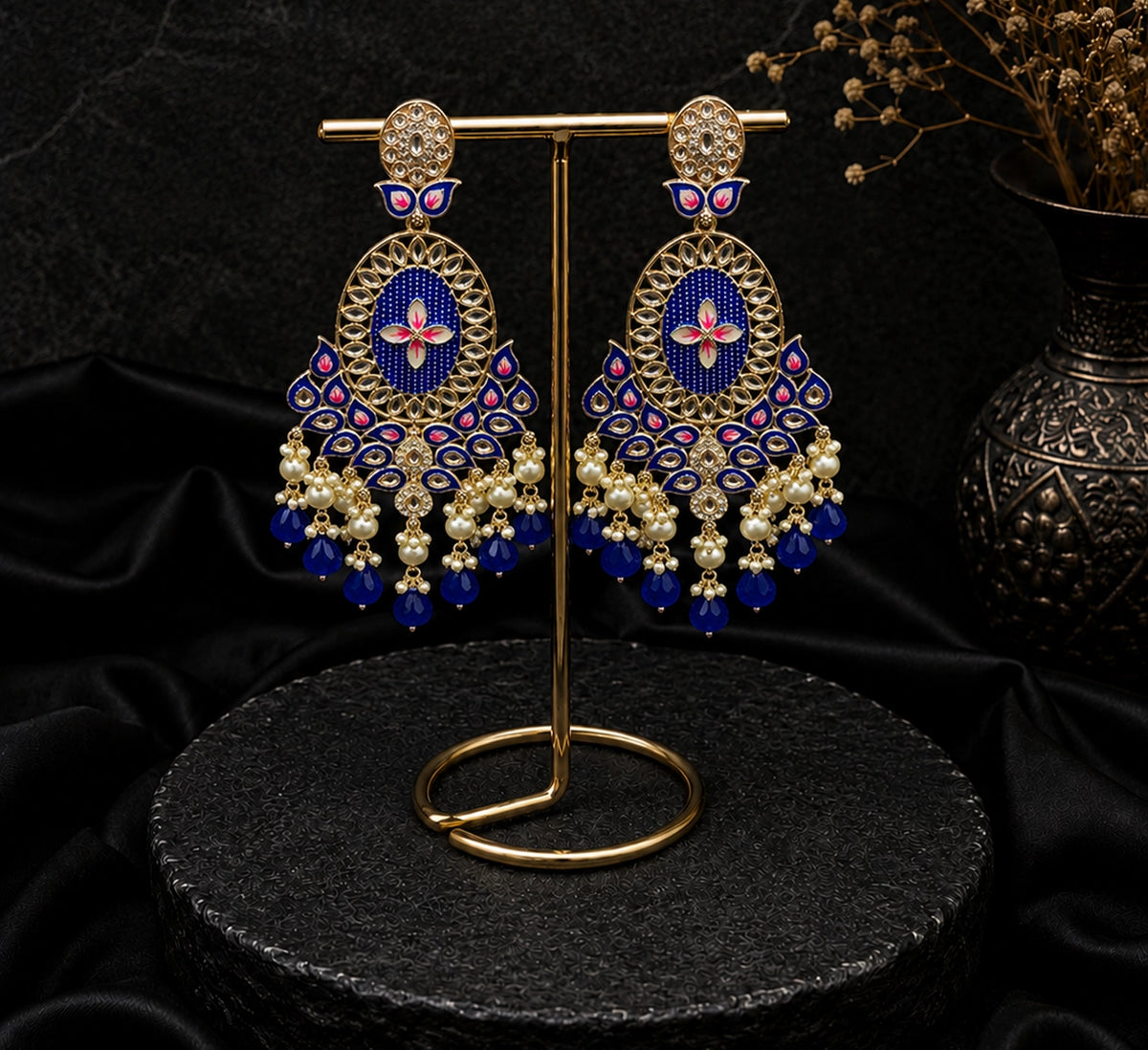 Blue Chandbali Dangler Earring
