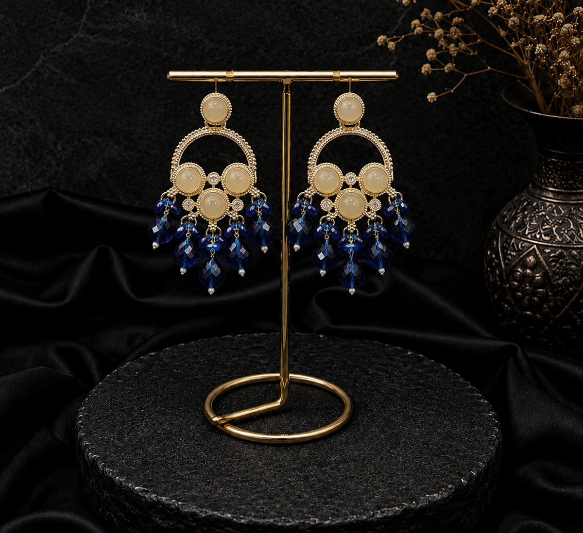 Blue Chandbali Polaki Earring