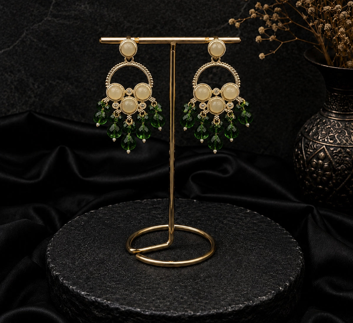 Green Chandbali Polaki Earring
