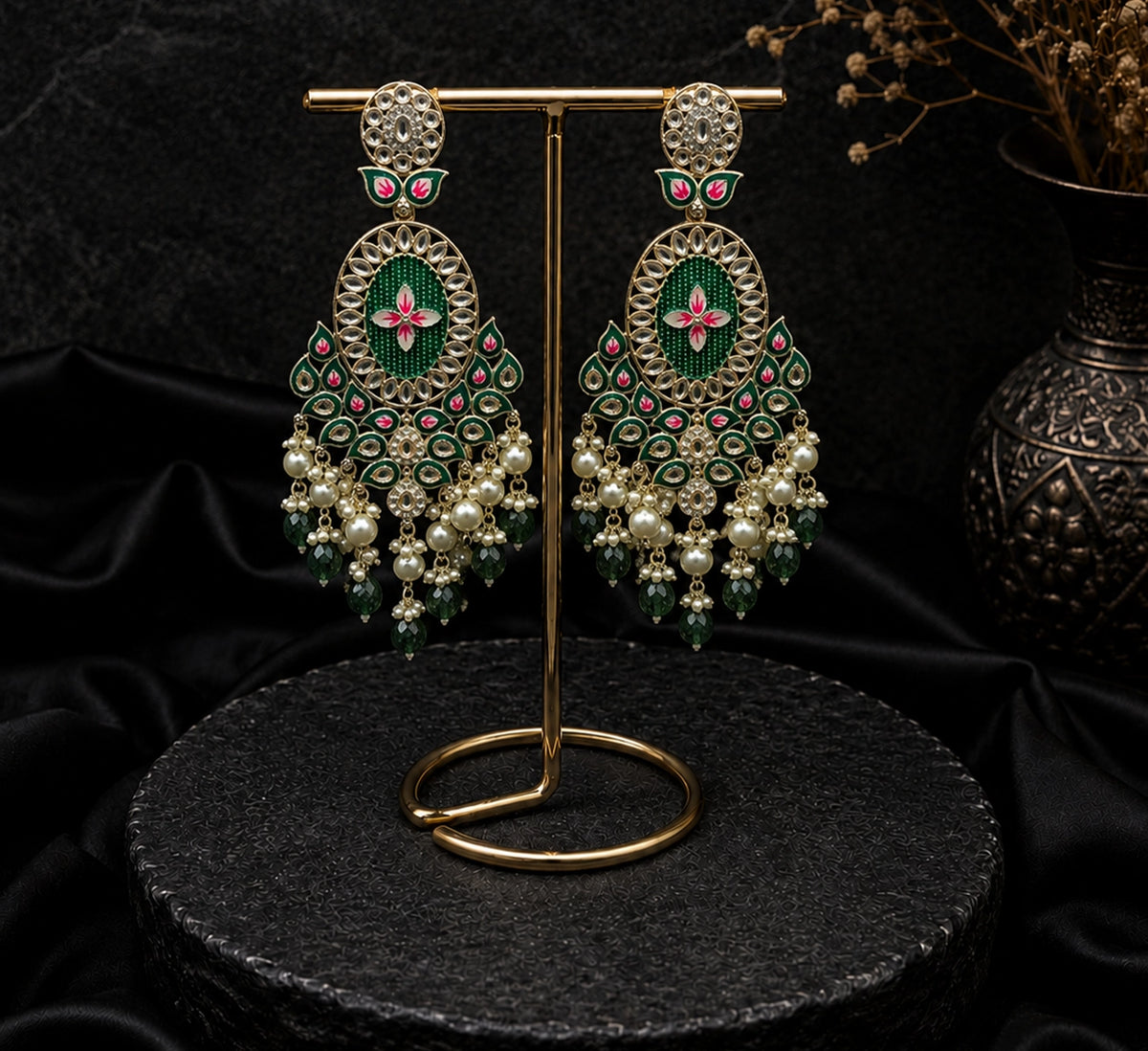 Green Chandbali Dangler Earring