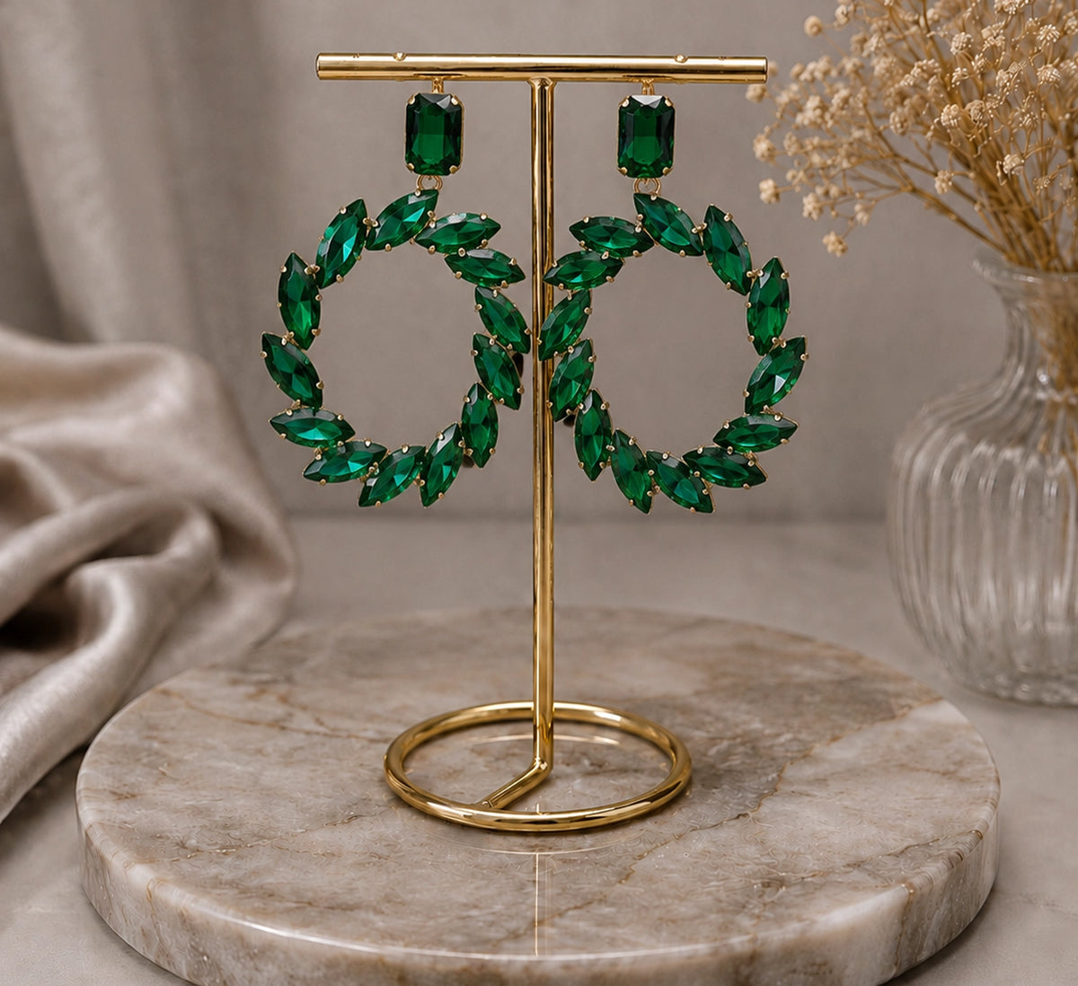 Green Crystal Hoop Earrings