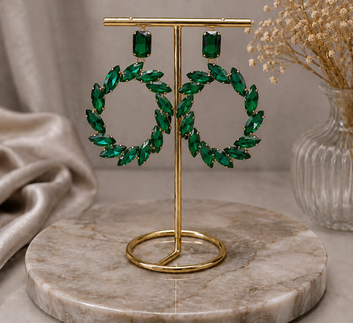 Green Crystal Hoop Earrings