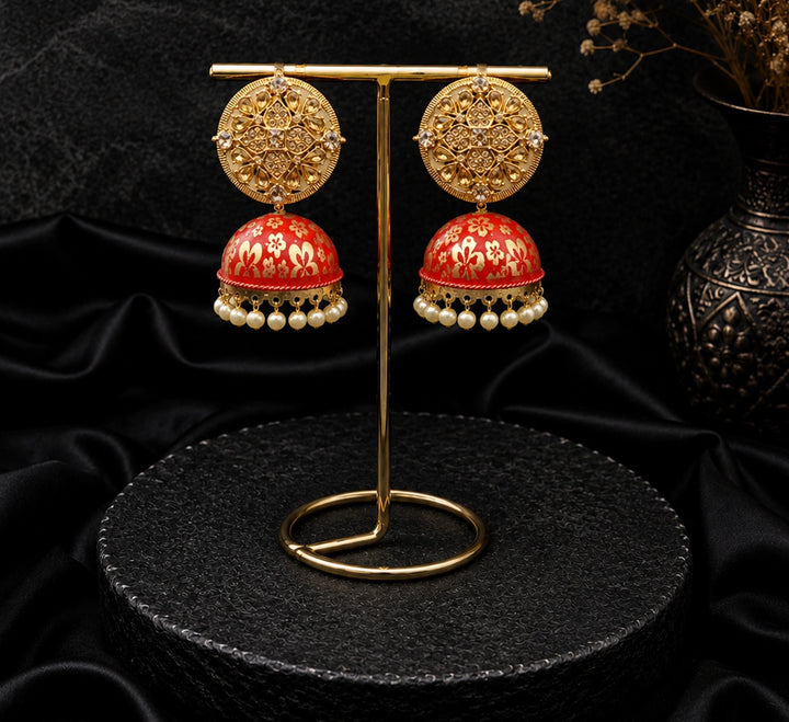 Jhumka With Enamel Floral Pattern