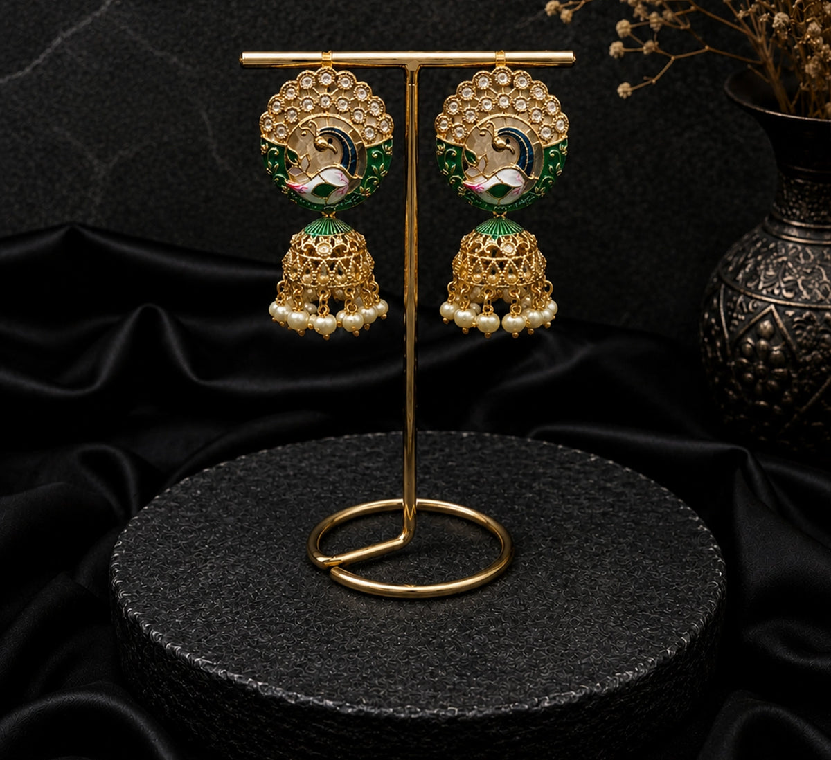 Meenakari Jhumka with Peacock Design