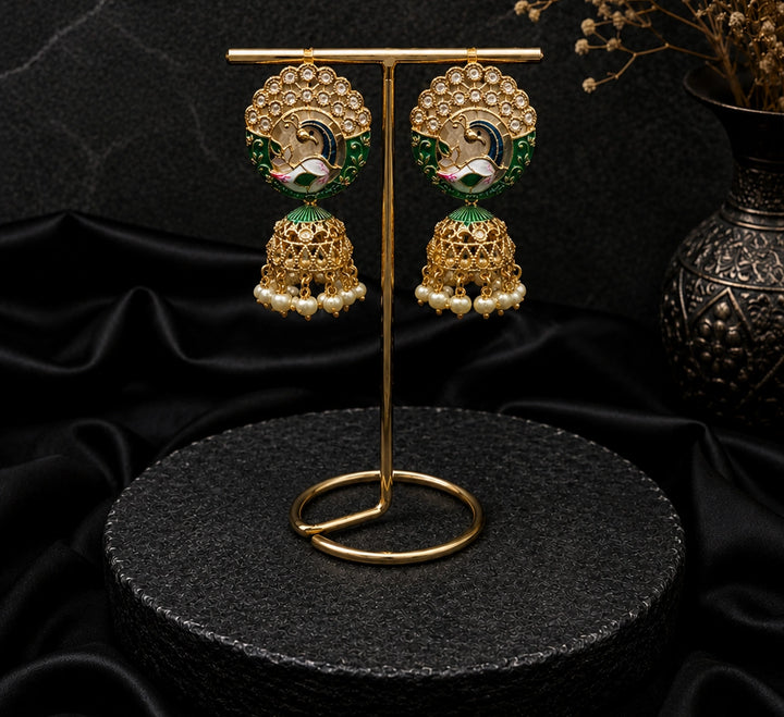 Meenakari Jhumka with Peacock Design