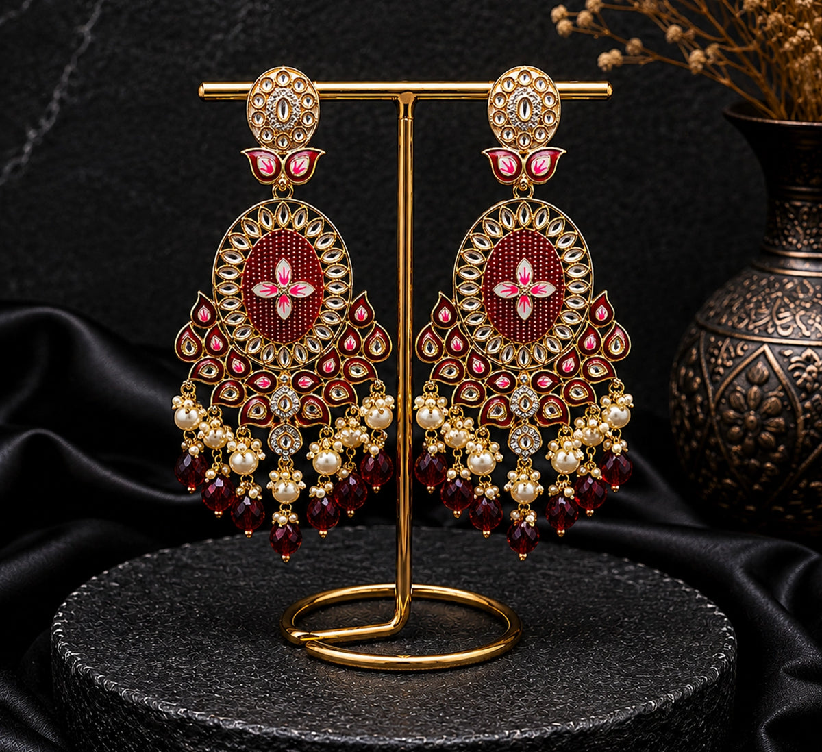 Maroon Chandbali  Dangler Earring