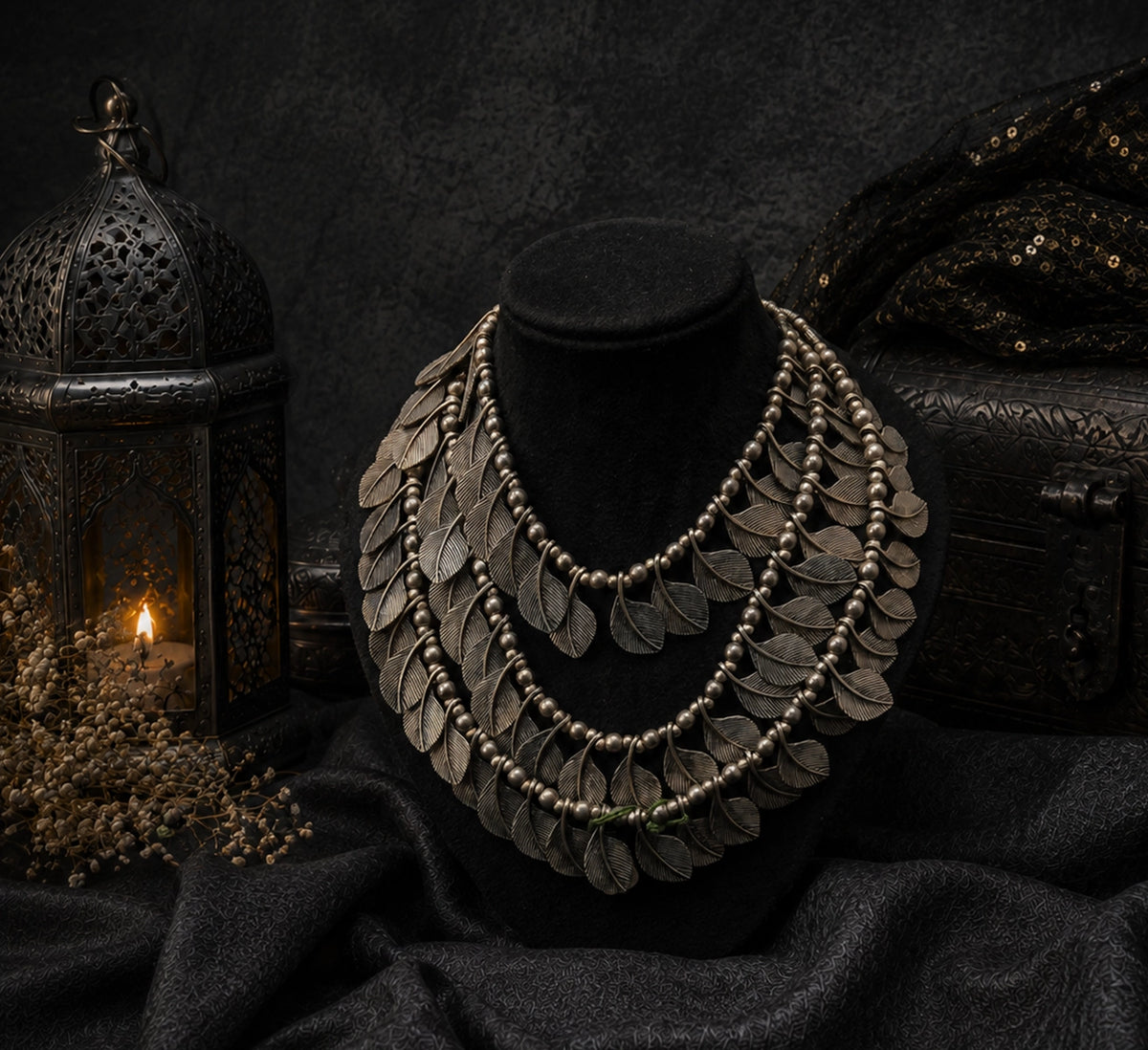 Multi Layered Oxidized Silver Necklace