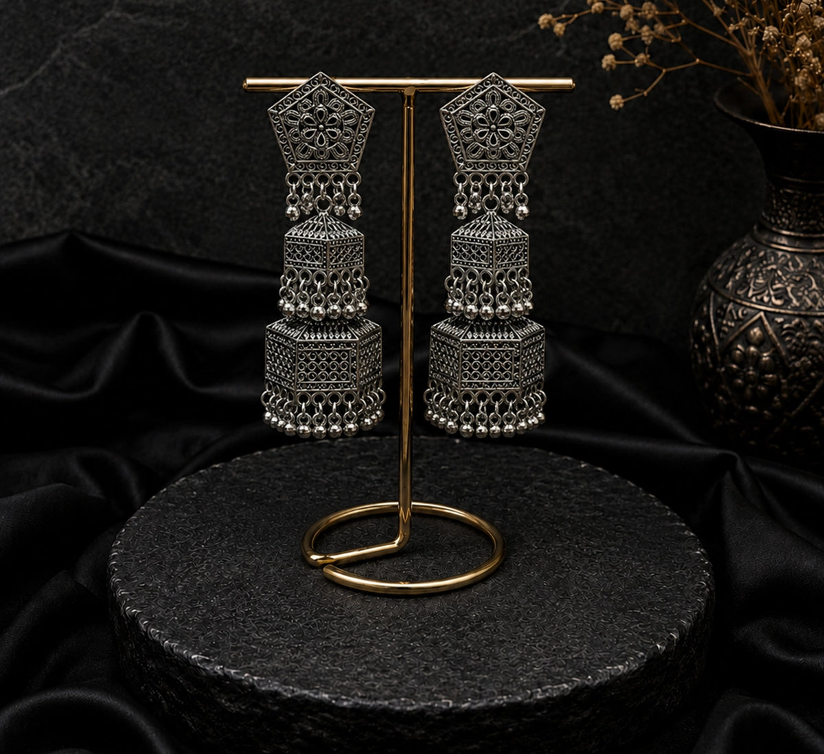 Oxidised Silver Jhumka