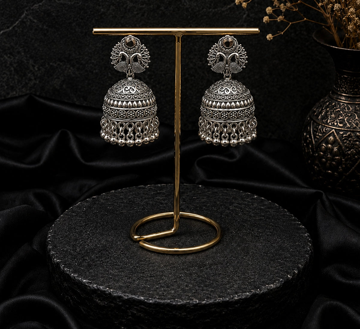 Oxidized silver Jhumka