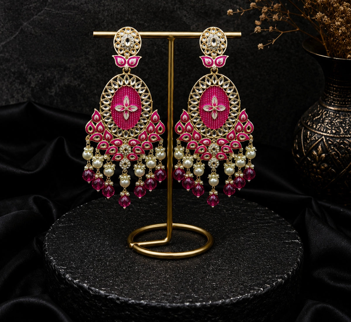 Pink Chandbali Dangler Earring