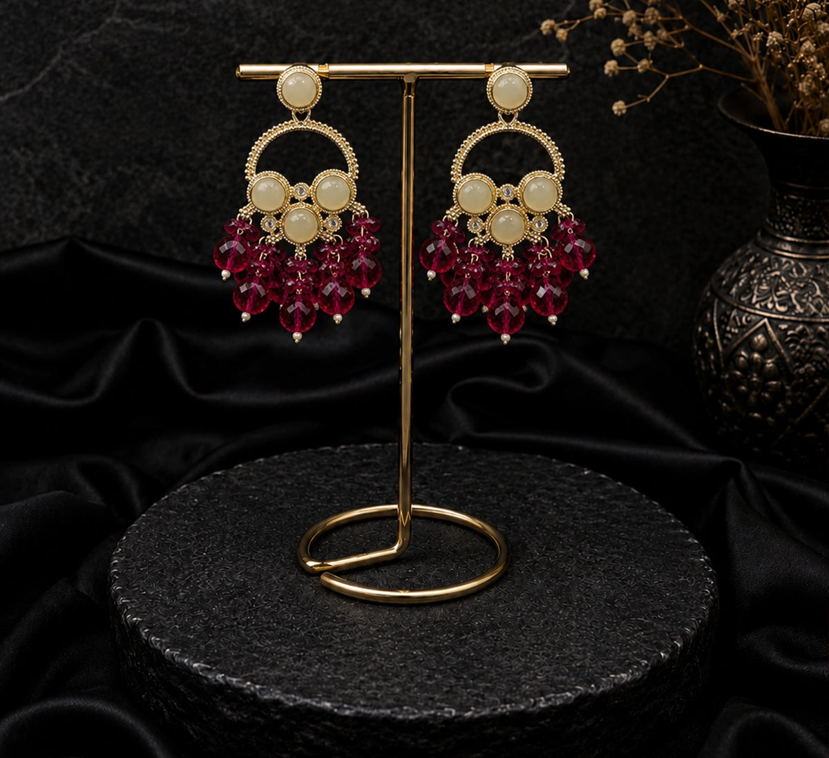 Magenta Chandbali Polaki Earring
