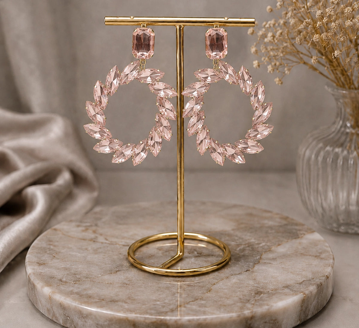 Rose Crystal Hoop Earring