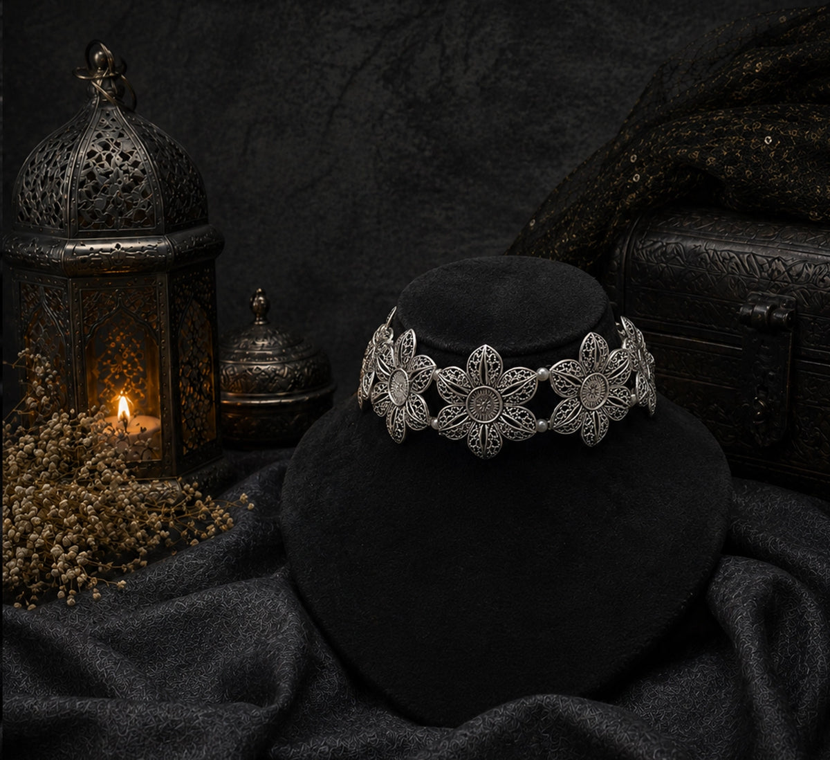 Silver Floral Choker