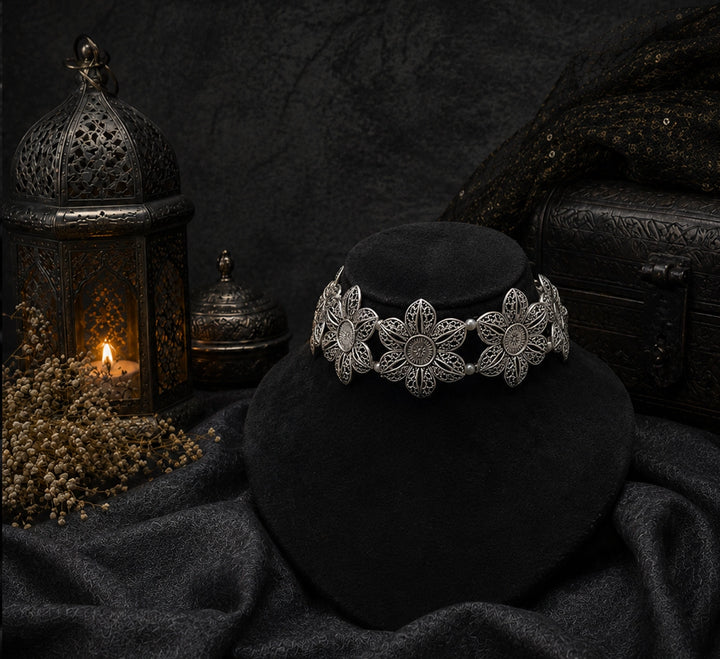 Silver Floral Choker